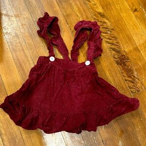 Baby Girl Burgundy Soft Corduroy Ruffle Infant Dress 3-6 Months Overalls
